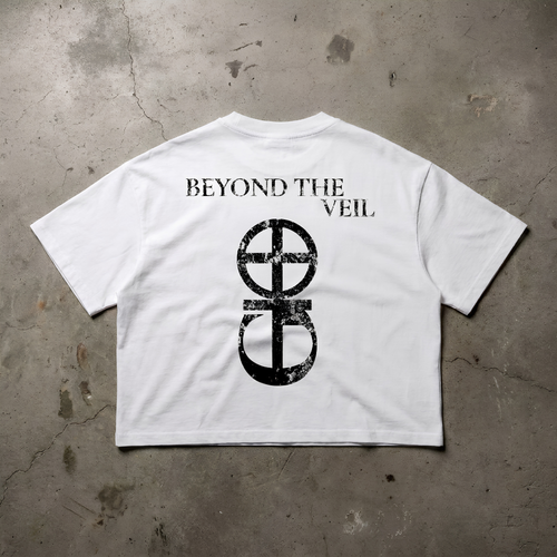 BEYOND THE VEIL WHITE CROPPED T-SHIRT